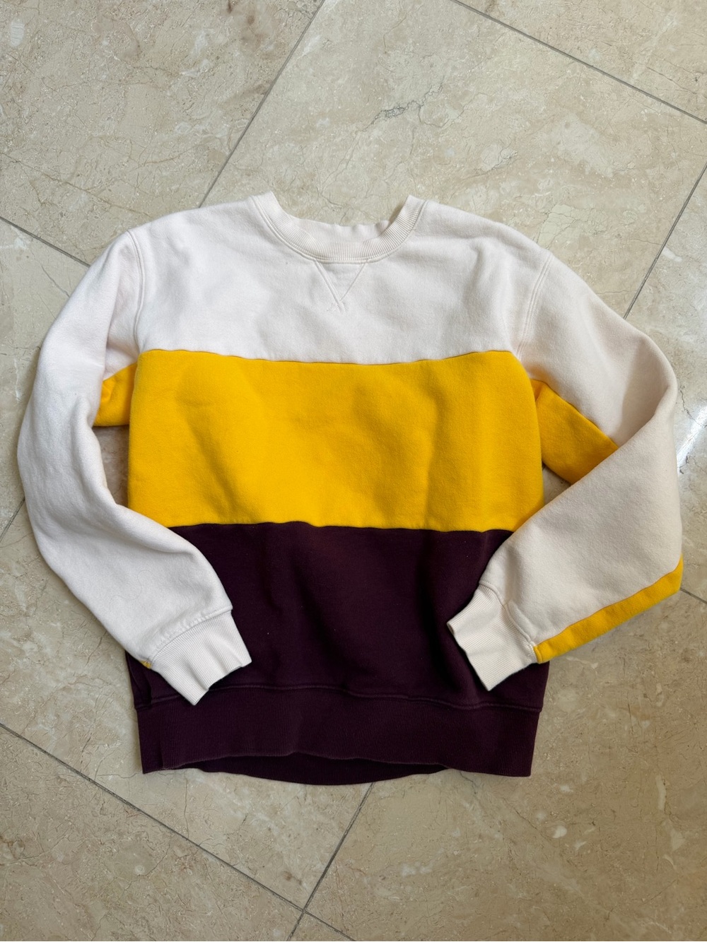Aritzia TNA Colorblock Crewneck Sweater - Cream, Yellow & Maroon size XS
